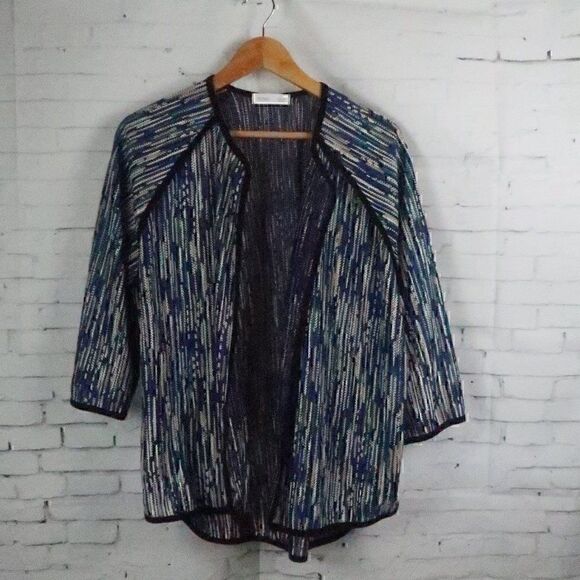 FROM.S BLACK BLUE GREEN WHITE OPEN CARDIGAN STYLE 1/2 SLEEVE JACKET WITH POCKETS - Picture 1 of 7